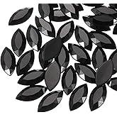 MECCANIXITY 50PCS Horse Eye Rhinestones 12x25mm, Flat Back Acrylic Gemstone Glitter Gems for DIY Crafts Bead Wedding Party Face Painting Jewelry Making, Black