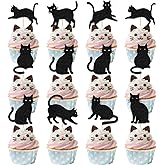 Little Cats Cupcake Topper,Cat Theme Birthday Party Decorations,Cute Kitten Theme Baby Shower Party Decorations,Little Pet Birthday Party Supplies Black