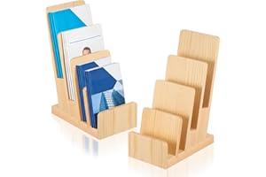 SYKUIHSG 2Pcs 4 Tier Wood Brochure Display Stand, Countertop Pamphlet Display Holder, Multifunctional Desk Flyer Holder for G