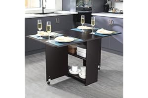 VANSPACE Folding Dining Table Drop Leaf Table for Small Spaces with Storage Racks Multifunction Space Saving Table Extension Dinner Table for Kitchen Bedroom Dining Room