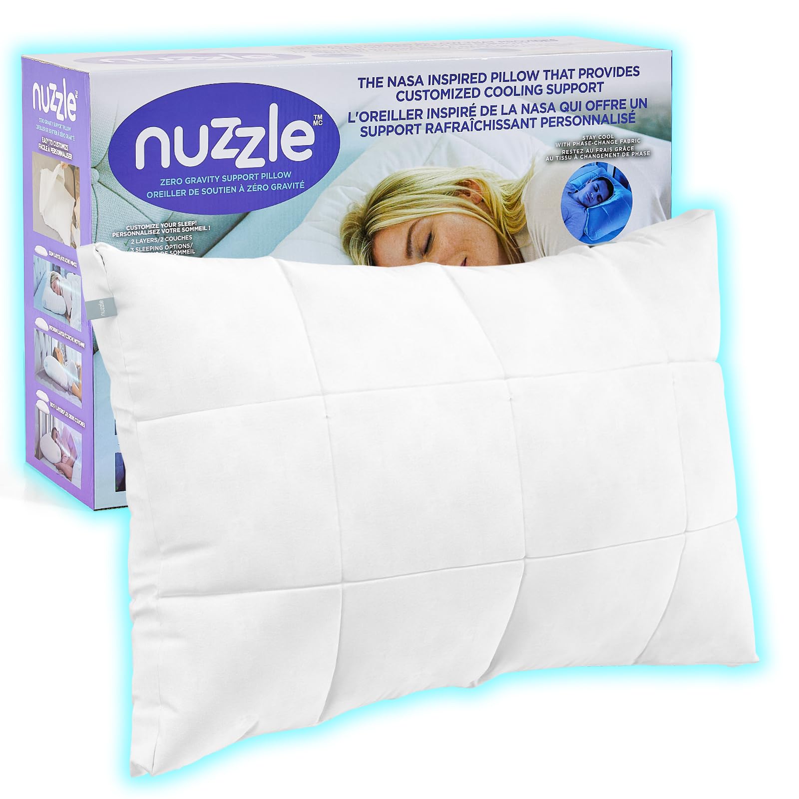 Photo 1 of Nuzzle Cooling Adjustable Pillow for Side Sleepers, Luxury Standard Size Bed Pillow Hotel Collection - Best Adjust Height Soft Firm Pillow for Back, Stomach or Side Sleepers - Home Gifts