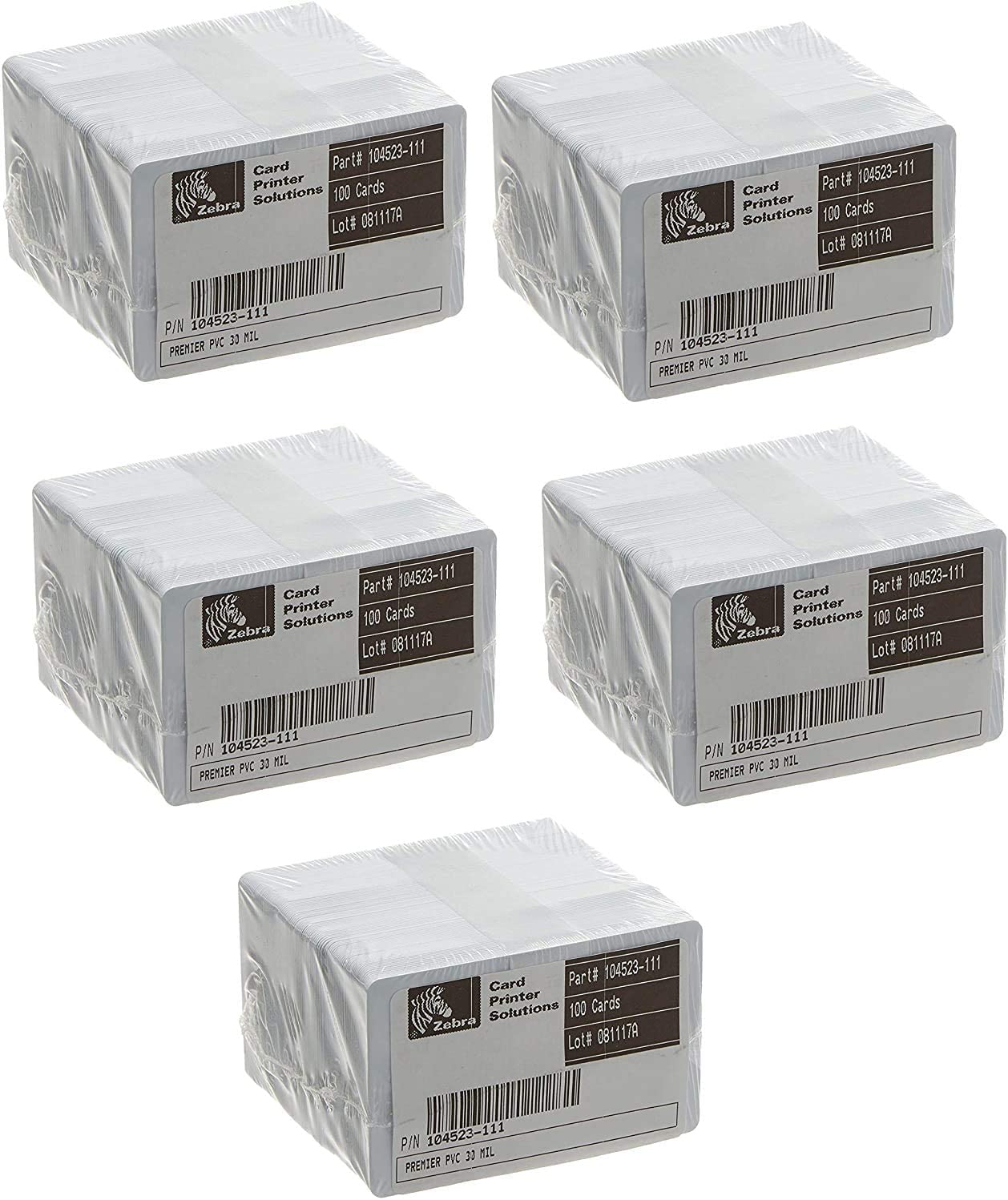 Premier Quality PVC Plastic ID Cards for Zebra and Other ID Card Printer, 30 mil, 076mm, 104523-111T, Blank White, (500 Cards)