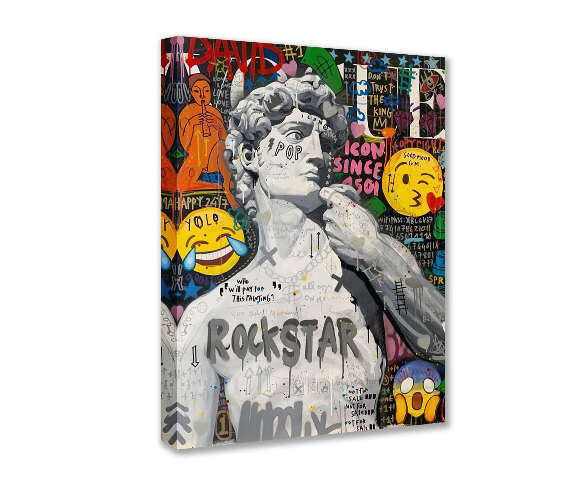 Tucocoo Pictures for Living Room Funny Graffiti Paintings 1 Pieces Canvas Creative Pop Wall Art Abstract Modern Artwork Home Decor Giclee Framed Stretched Ready to Hang Posters and Prints 12x16inch