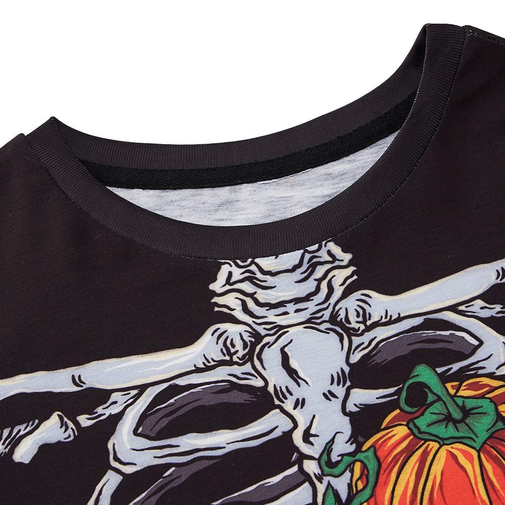 RAISEVERN Children Pumpkin Rib-cage X-Ray Skeleton Halloween Kids T-Shirt Fantasy Short Sleeve