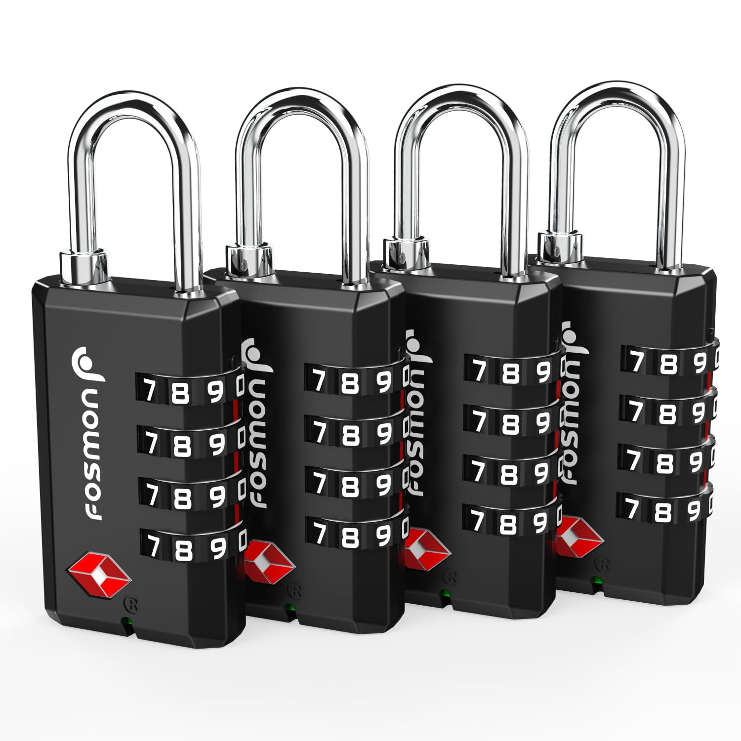 Fosmon TSA Approved Luggage Locks (4 Pack), Resettable Multi-Use 4 Digit Combination Padlock 10,000+ Codes with Zinc Alloy Shackle, Ideal for Travel Bag, Suitcase, Locker, Backpack, Briefcase - Black