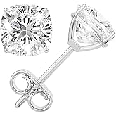 Moissanite Stud Earrings, 0.5ct-3ct D Color VVS1 Clarity Moissanite 14K White Gold Plated Sterling Silver Imitation Diamond Push Back Earrings For Women