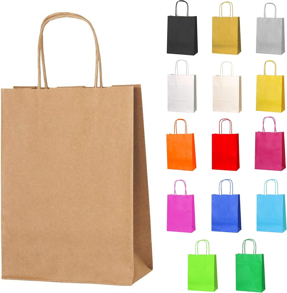 Thepaperbagstore 20 Brown Small Paper Party Bags With Handles 18x22x8cm