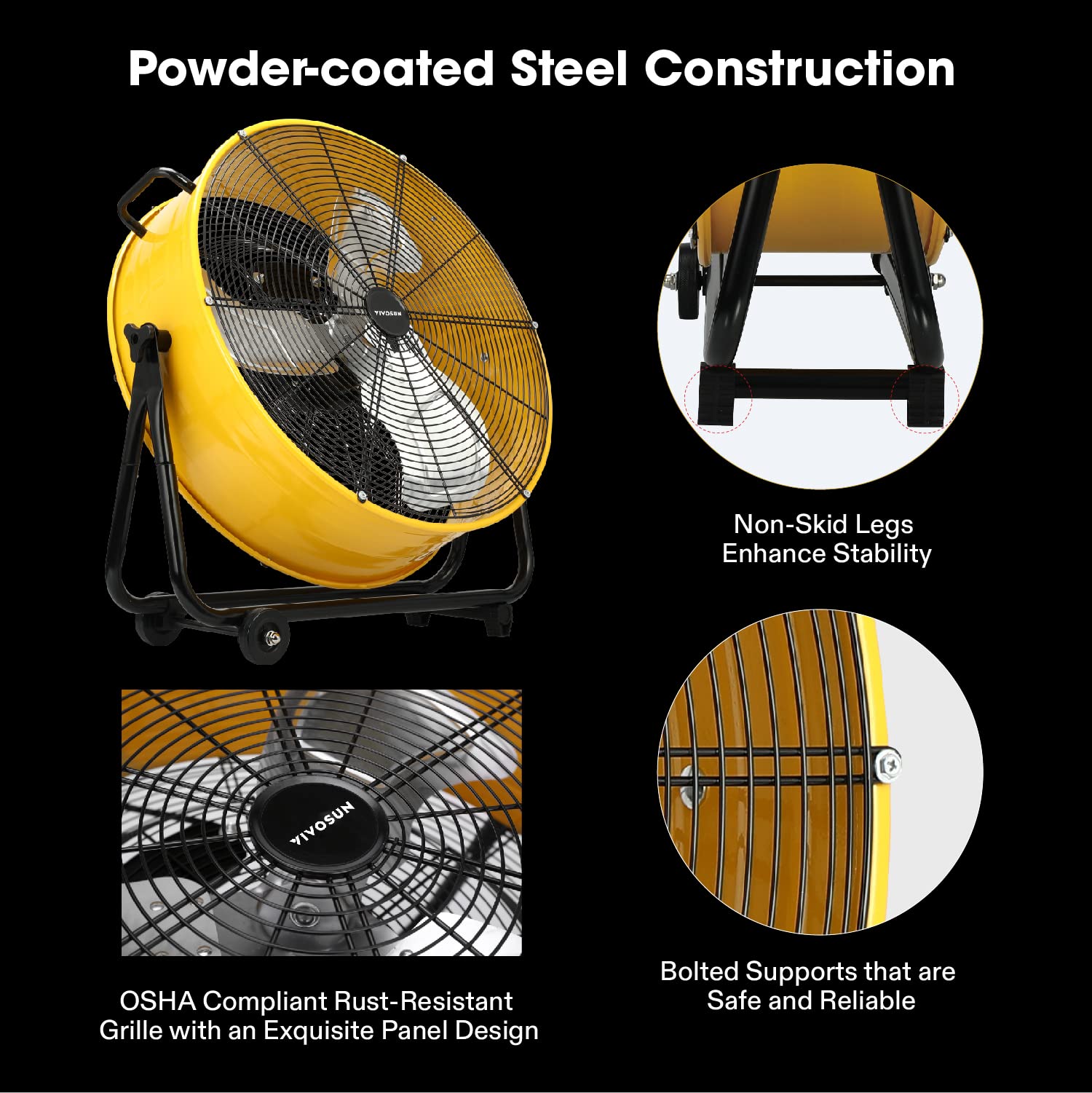 VIVOSUN 24 Inch Industrial Tilt Drum Fan Heavy Duty, 8540 CFM, High Velocity, Air Circulation and Cooling for Warehouse Factory Garage Workshop Use, 3 Speed, ETL Certified