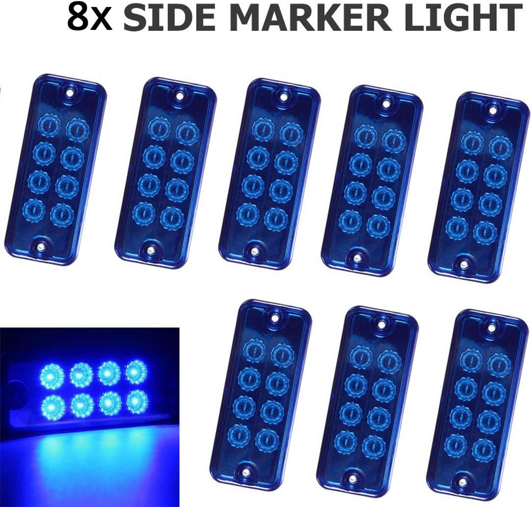 VIGORFLYRUN PARTS LTD 8pcs 8 LED Front Rear Side Marker Light Lamp Clearance Indicator Lights for 24V Truck Trailer Lorry RV Bus Exterior Lights Replacement - Blue