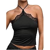 SOLY HUX Women's Halter Tops Y2k Lace Tie Backless Sleeveless Going Out Cami Top