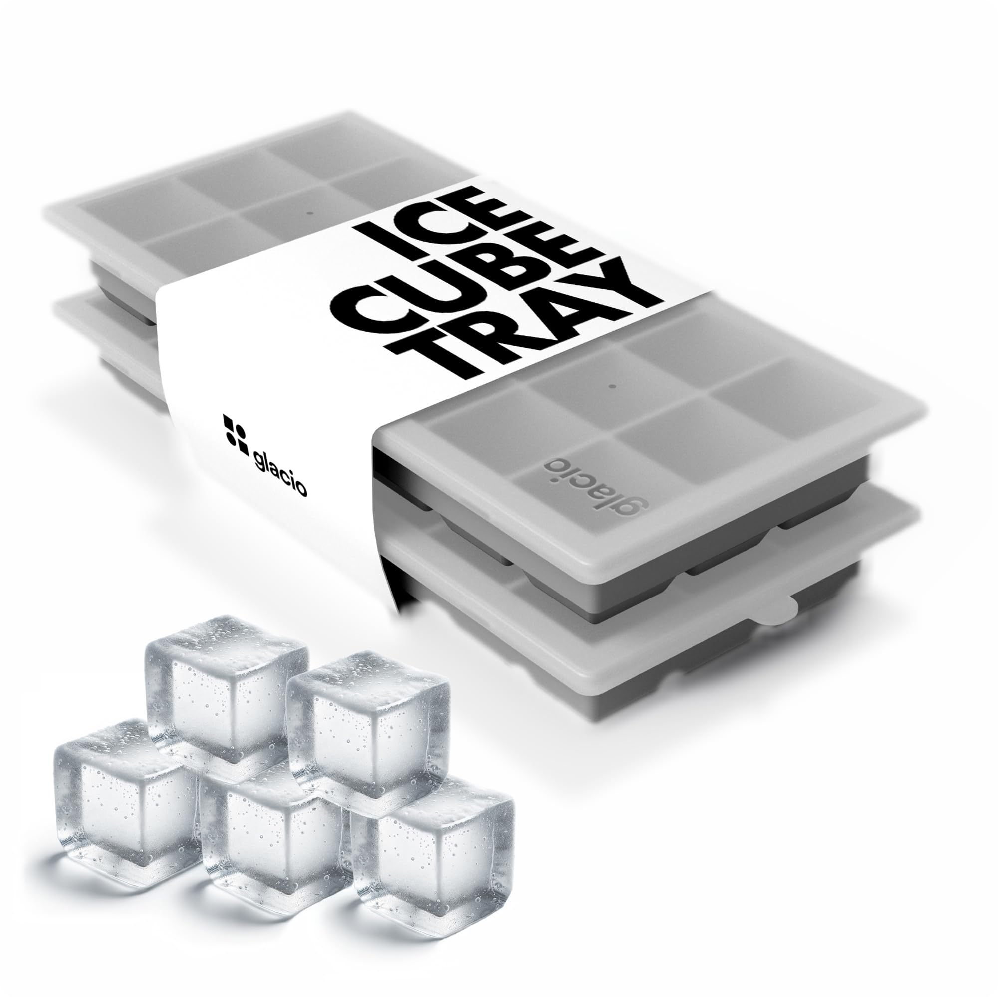 glacio Small Ice Cube Trays with Lid - Covered Flexible Silicone Ice Moulds - Set of 2