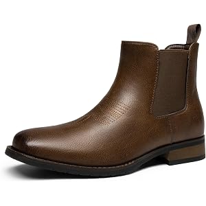 Bruno Marc Men's Cowboy Chelsea Western Boots | Square Toe Ankle Casual Dress Slip on Retro PU Upper Elastic Side Panels Dail