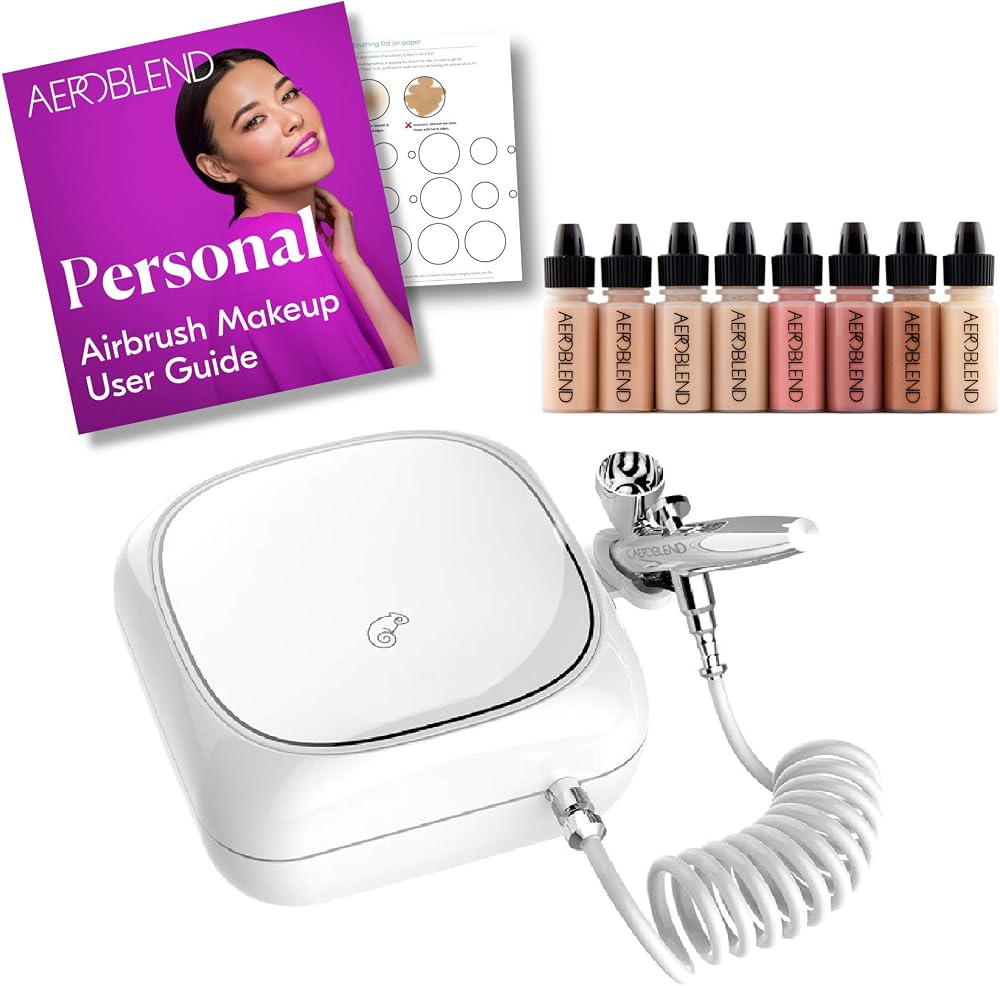 Aeroblend Airbrush Makeup Personal Starter Kit - Medium Foundation - With 8 Color Set