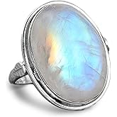 Boho-Magic Sterling Silver Moonstone Ring for Women – Oval Gemstone Boho Jewelry - Rainbow Moonstone Ring - Engagement Gift for Her