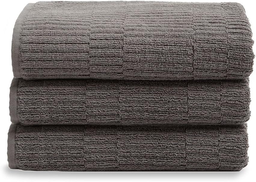 Chortex Oxford Ribbed Bath Towel (3 Pack), 30" x 54", Dark