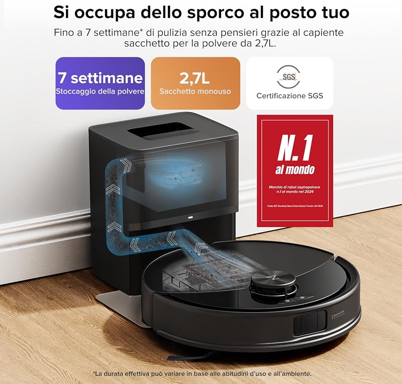 Q10 S5+ Set Robot Aspirapolvere 10.000Pa, Panno Sollevabile, Nero