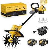 Cordless Tiller Cultivator, 12" Tilling Width, 8" Depth, 2x4.0Ah Batteries | 40-Min Runtime, Digital battery level display，12-Inch Width, 8-Inch Depth, 360 RPM Brushless Motor, Safety &amp; Comfort