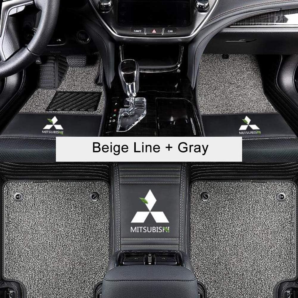 LCHENX-Tailored Carpet Car Mats for Mitsubishi Outland/Pajero/Grandis - 3 Piece Set with 5 Clips,BeigeLine+Gray