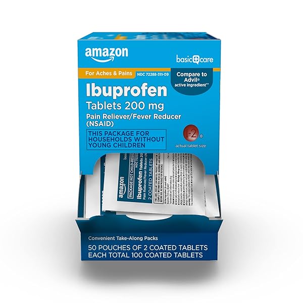 AMAZON BASIC CARE IBUPROFEN TABLETS, 200 MG, PAIN RELIEVER AND FEVER REDUCER, FOR HEADACHE, MUSCULAR ACHES, ARTHRITIS, BACKACHE AND MORE, 100 COUNT (PACK OF 1)