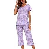 ENJOYNIGHT Womens Pajama Sets Cotton Summer Pjs Tops with Capri Pants Sleepwear