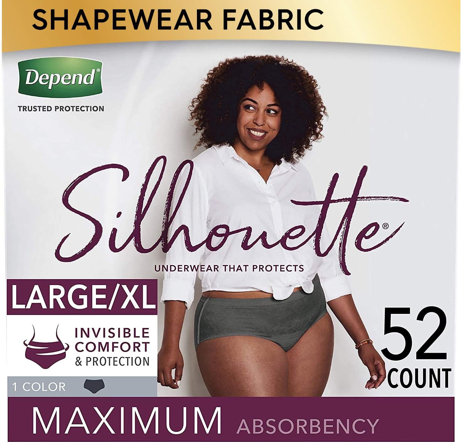 Depend Silhouette Incontinence Underwear for Women, Maximum Absorbency, Disposable, Large/Extra-Large, Pink, 52 Count (Packaging May Vary): Health & Personal Care