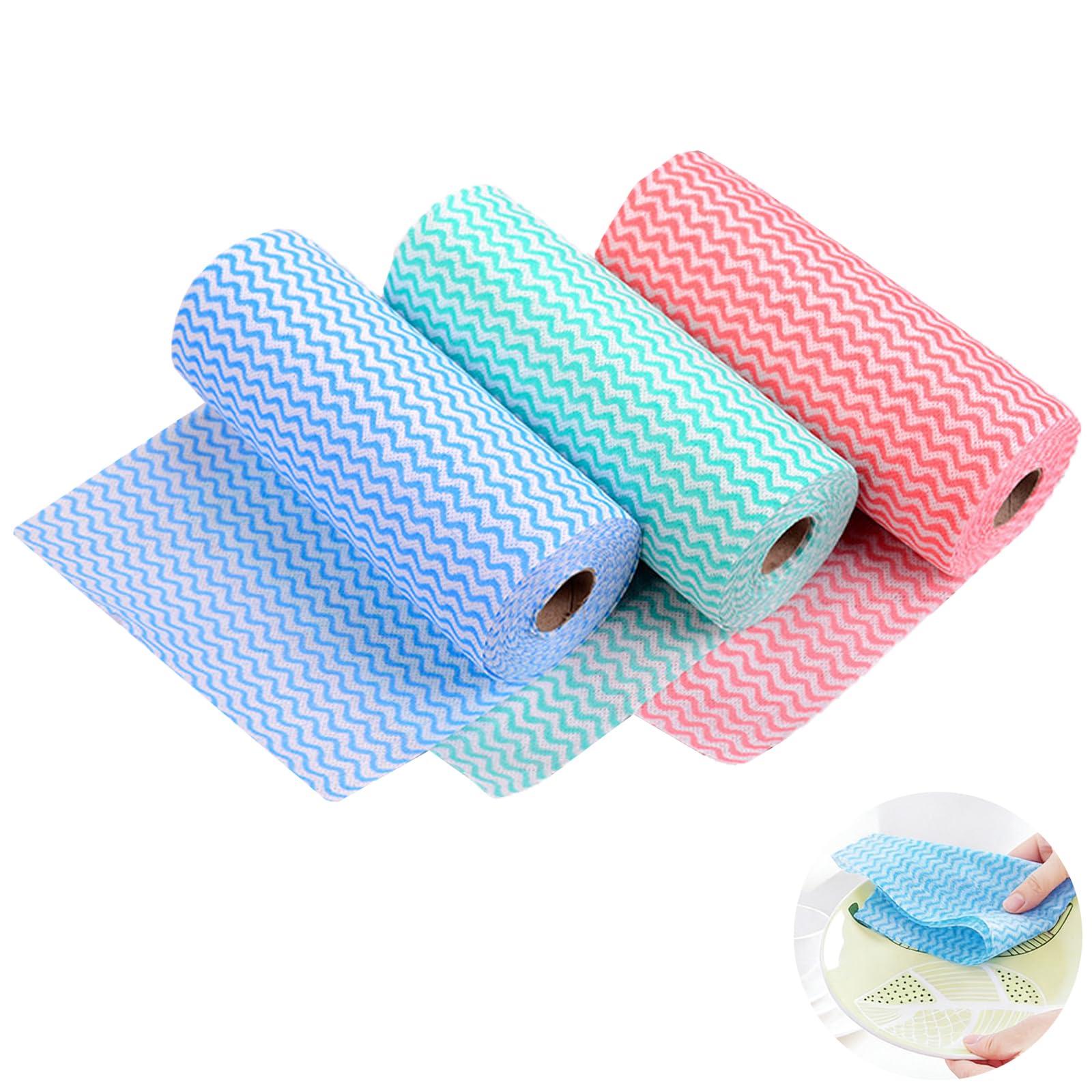sinzau 120 Pcs Tearable Cleaning Cloth: 31 x 19.5cm 3 Colors Cleaning Rags - Reuseable & Washable for Kitchen Home Bathroom Living Room