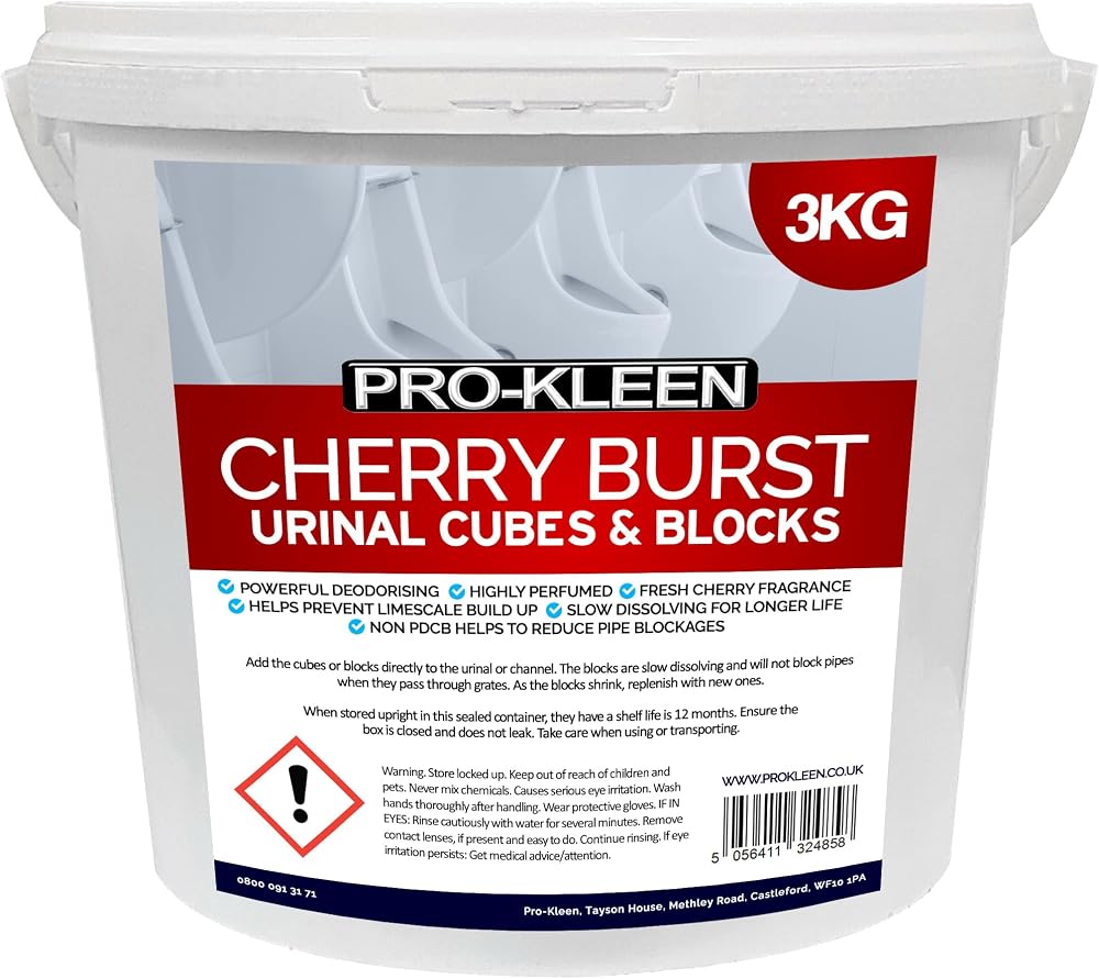 Pro-Kleen Urinal Channel Blocks 3KG Cherry Fragrance Non PDCB Slow Dissolving