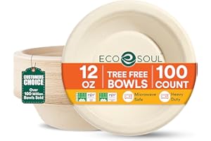 ECO SOUL 100% Compostable 12 Oz Soup Bowls [100-Pack] Disposable Sturdy Bowls I Heavy Duty Paper Bowl I Eco-Friendly Salad Bo