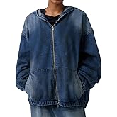Aomice Women's Zip Up Denim Hoodie Sweatshirt Jean Jacket Coats with Pockets