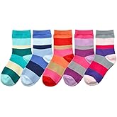 hakugoo Kids Crew Socks Seamless Boys Girls Rainbow Stripes Socks Cotton Athletic Sock Unisex Cute Fun Boot Sock 5 Pairs