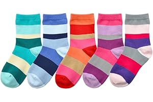 Kids Crew Socks Seamless Boys Girls Rainbow Stripes Socks Cotton Athletic Socks Unisex Cute Fun Socks Boot Socks 5 Pairs