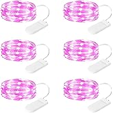 SINAMER 6 Pack LED Fairy Lights 7ft Battery Powered Waterproof, Silver Wire 20 Led Pink Mini String Mason Jar Lights for DIY Wedding Party Bedroom Patio Easter Christmas