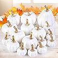 DomeStar 18PCS White Pumpkins for Decoration, Artificial Pumpkins Small White Foam Pumpkins Assorted Sizes for Wedding Thanksgiving Farmhouse Table Decor