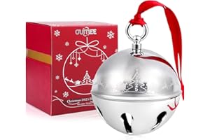 OUMEE 2025 Christmas Bell Ornaments for Christmas Tree, Sleigh Bell Decoration Silver Bell Ornament Anniversary Keepsake Engraved Holiday Bell