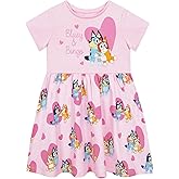 Bluey Dress | Bingo Glitter Cotton Summer Dress for Girls | Skater Dresses with Short Sleeves