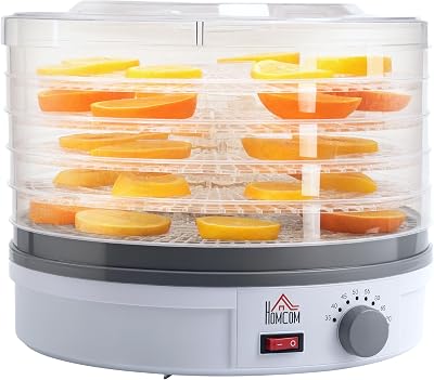 HOMCOM Five Tier Food Dehydrator 245W Adjustable 35-70C White