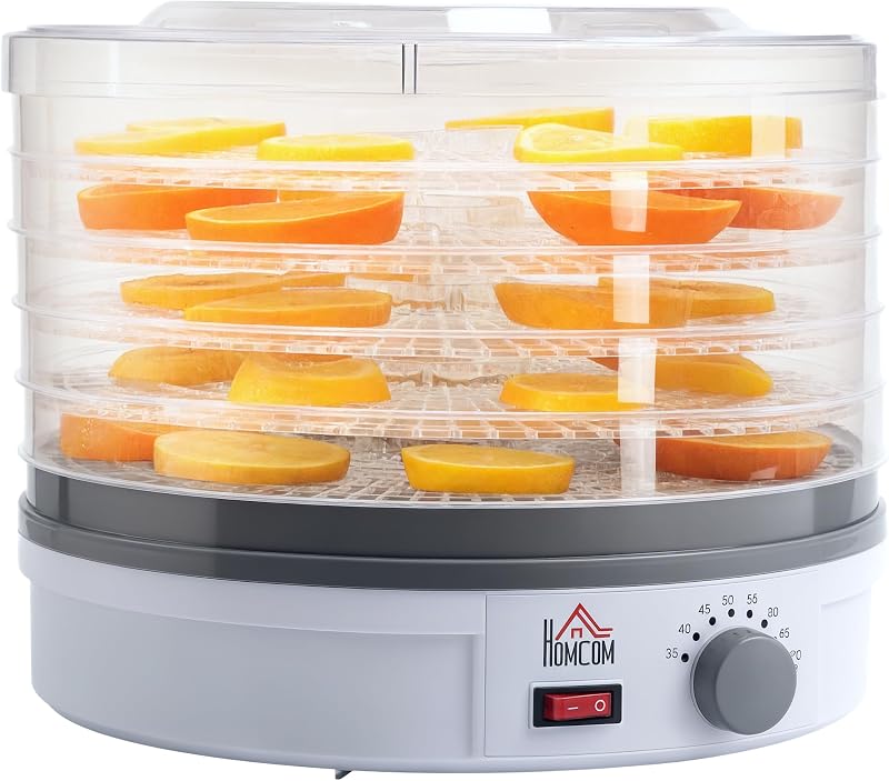HOMCOM Five Tier Food Dehydrator 245W Adjustable 35-70C White