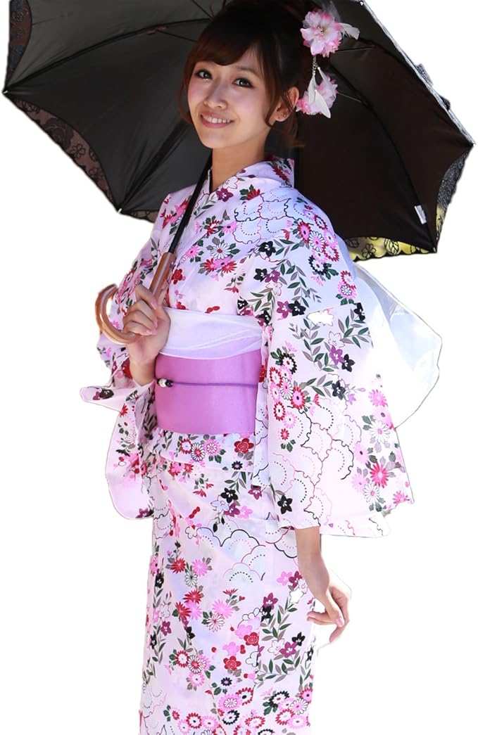 Amazon 浴衣 女 セット 薄ピンク地に古典花柄 なでしこ ときめき 恋浴衣3点セット 浴衣 通販