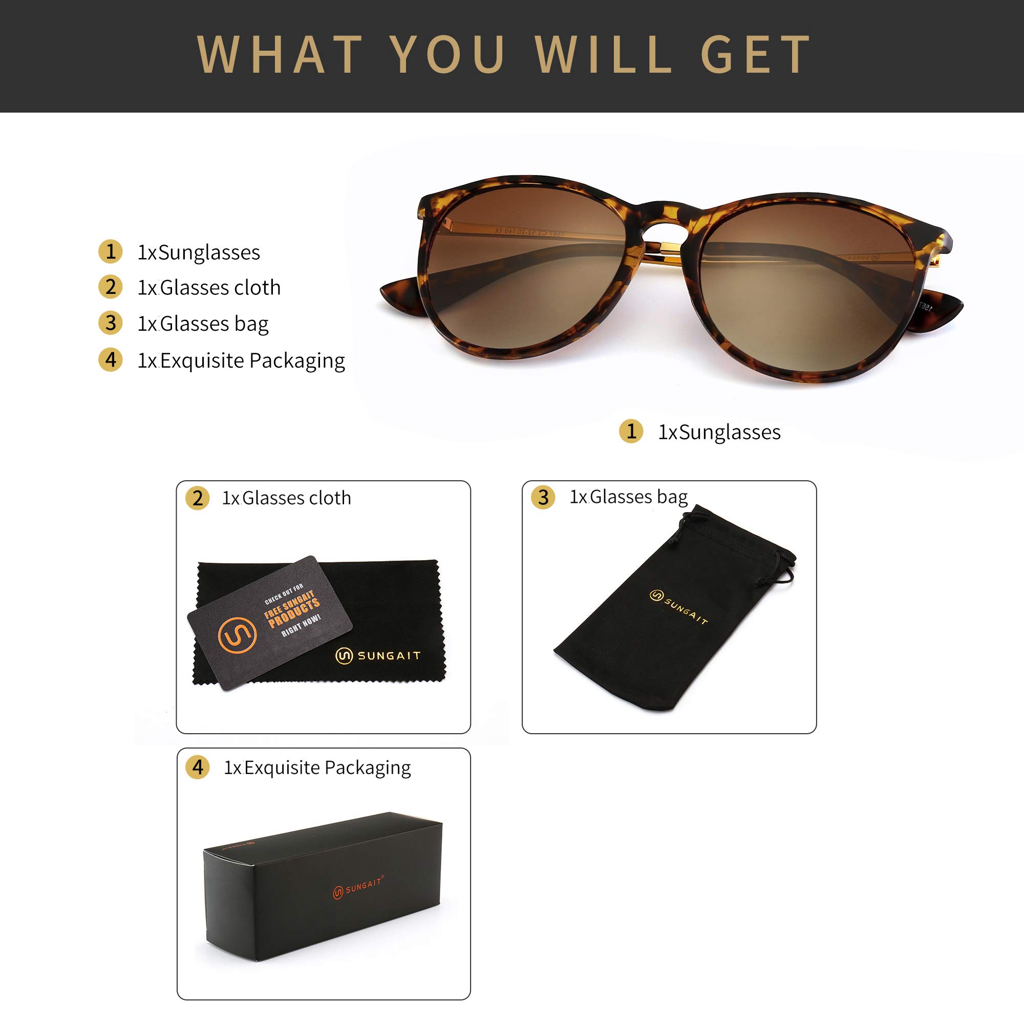 SUNGAIT Vintage Round Sunglasses for Women Girl Classic Retro Designer Style (Amber Frame(Matte Finish)/Brown Gradient Lens) 1567HPKCUK