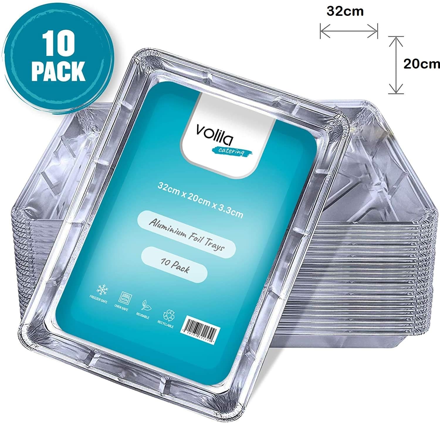 Caterserve Aluminium Foil Trays Containers For Baking Cooking Freezing And Storing Tray Size 32 Cm X 20 Cm X 3 3 Cm 10 Pack - View #12