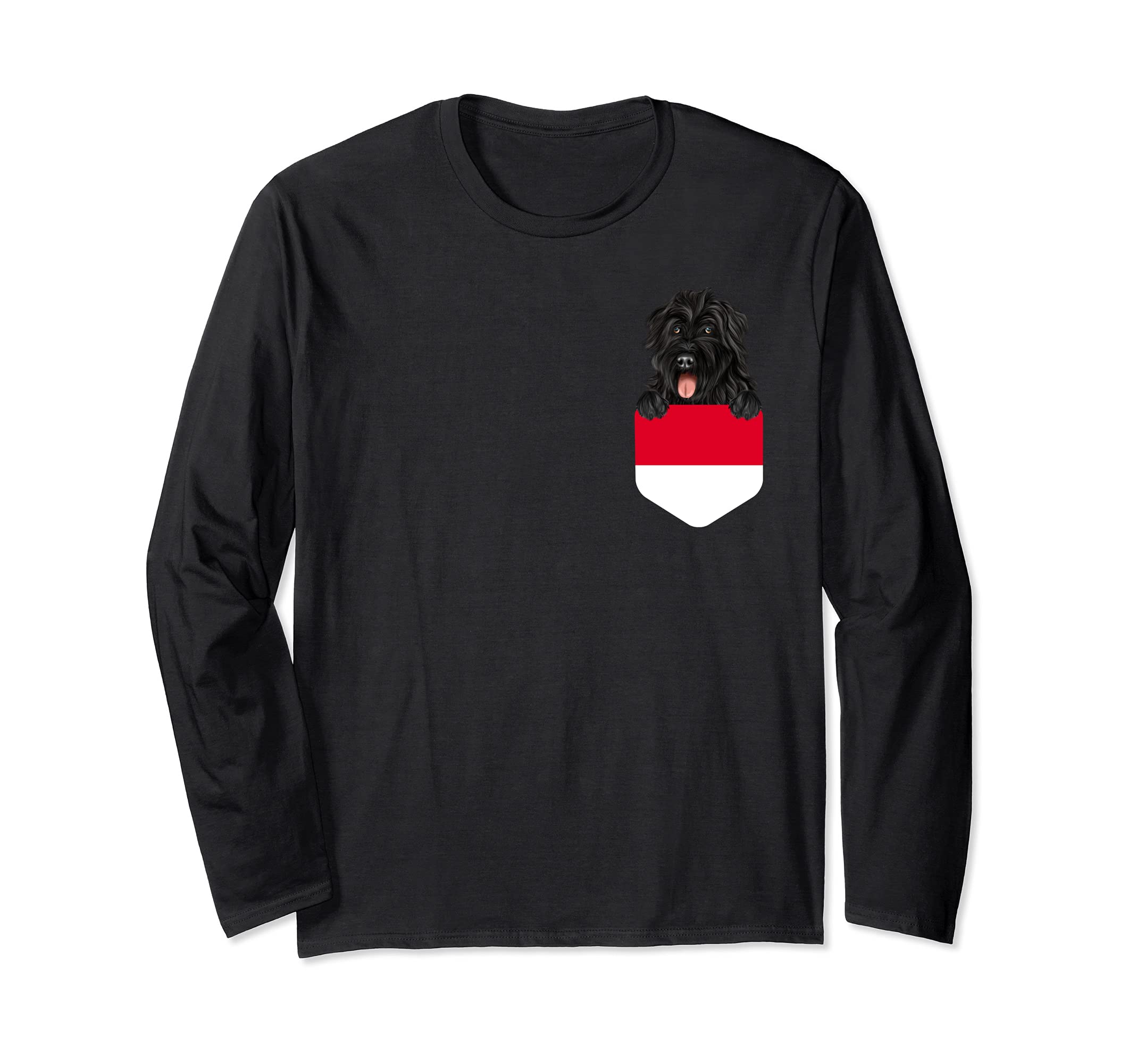 Indonesia Flag Bouvier des Flandres Dog In Pocket Long Sleeve T-Shirt