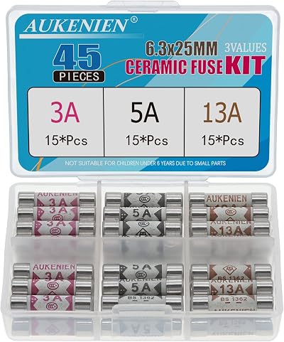 AUKENIEN BS1362 Fuses 3A 5A 13A Ceramic Tubes 45Pcs Mains UK Kit