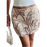 MakeMeChic Women's Sequin Mini Skirt Floral Bodycon Glitter Summer Y2K Party Short Skirts