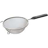 Winco 6 1/4" Stainless Steel Mesh Strainer | Single medium, Tin-plated steel, Wire handle, Hanging loop, Deep bowl, Great for Rinsing Produce, Straining and Kitchen Prep