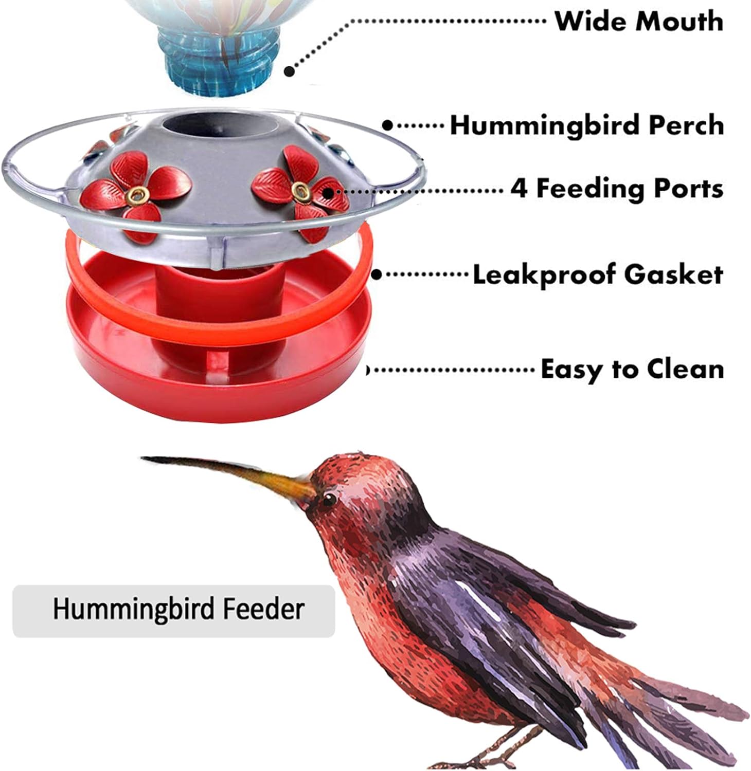 Hummingbird Feeder Glass, Hand Glass Blown Hummingbird Feeder Hanger with Ant Guard Moat Phoenix for Outdoors Outsides : Garden & Outdoor