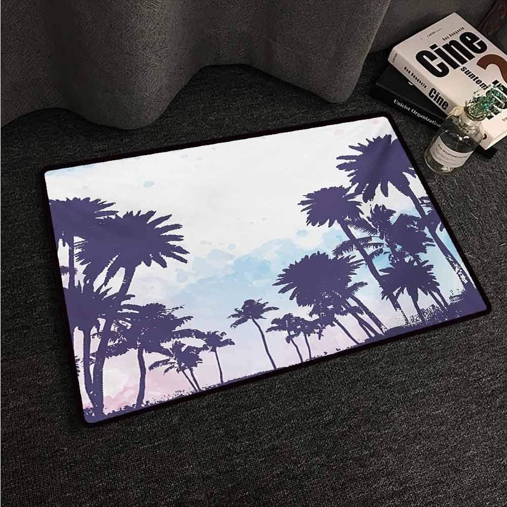 Kitchen Doormat Nature,Miami South American Plant Forest Tropic Natural Palm Trees Work of Art Print,Blue and White,W20 xL30 Bedroom Rugs
