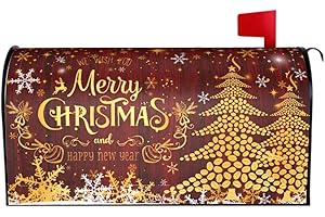Aytipun Merry Christmas Mailbox Covers Magnetic Standard Size 18x21 Red Gold White Xmas Tree Snowflakes Board Print Decorative Mailbox Wrap Cover Holiday Decorations Outdoor Home Patio Garden Decor