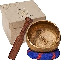 Ohm Store Tibetan Singing Bowl Set — Meditation Sound Bath Bowl and Wooden Striker with Lokta Gift Box — Hand Hammered Nepali