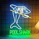 Vinray Pool Shark Billiards Neon Sign for Game Room,Billiards Hall,Garage Sign for Wall Decor,Azure and Green Color Neon Bar Light,Pub,Club Decoration,5V USB Power Supply.