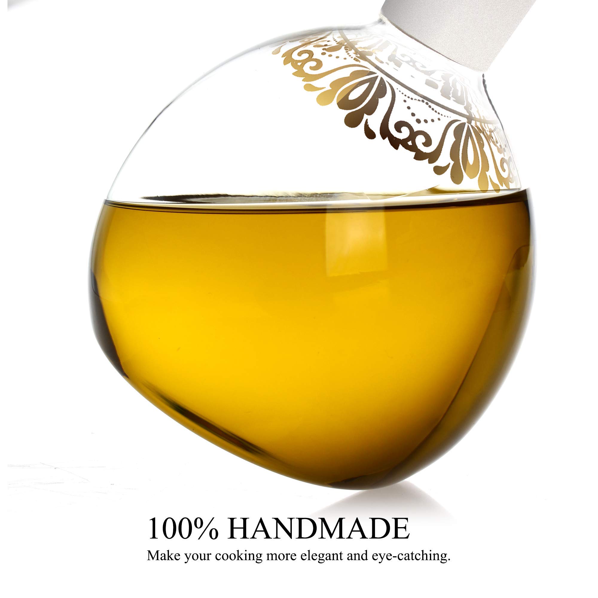 Tuksik Olive oil and vinegar dispenser bottle 18 oz / 500 ml, handmade elegant glass oil vinegar bottle spice bottle for kitchen cooking (Oval)